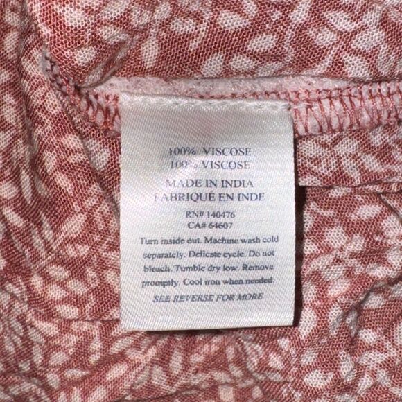 Faherty Montara Dress Women's Size L Mauve Leaf Batik Mini V Neck L/S Smocked - Picture 7 of 8